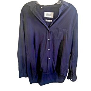Grayson Frank Eileen 3 Medium ‎ Solid Black Hero  Button Down Cotton Shirt  EUC